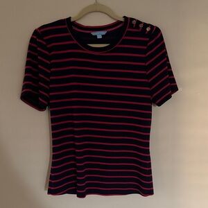 Draper James Navy and Red Striped Short Sleeve Top